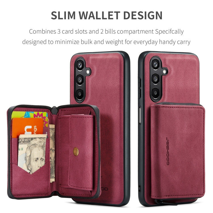 For Samsung Galaxy A16 5G JEEHOOD J02 Magnetic Zipper Horizontal Flip Leather Phone Case(Red) - Galaxy Phone Cases by JEEHOOD | Online Shopping UK | buy2fix