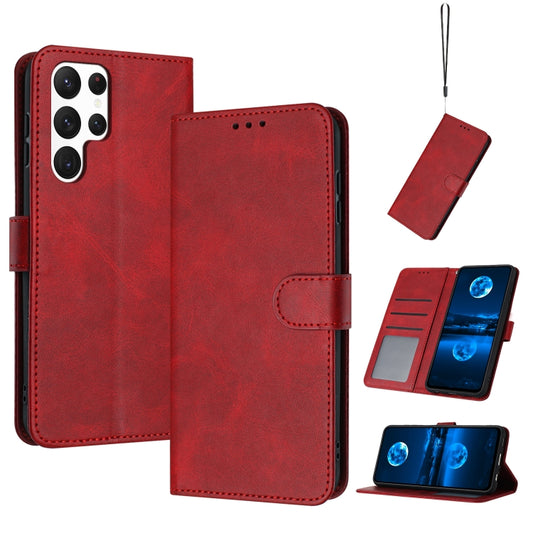 For Samsung Galaxy S25 Ultra 5G Solid Calf Texture Flip Leather Phone Case(Red) - Galaxy S25 Ultra 5G Cases by buy2fix | Online Shopping UK | buy2fix