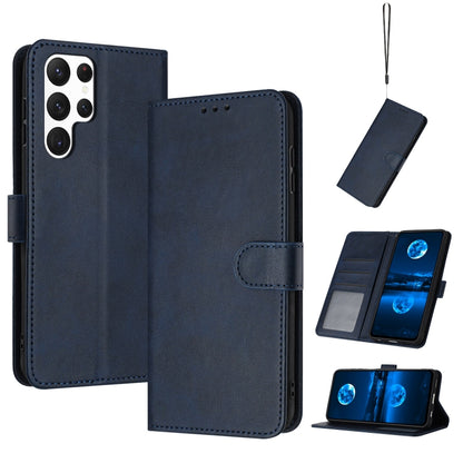 For Samsung Galaxy S25 Ultra 5G Solid Calf Texture Flip Leather Phone Case(Dark Blue) - Galaxy S25 Ultra 5G Cases by buy2fix | Online Shopping UK | buy2fix