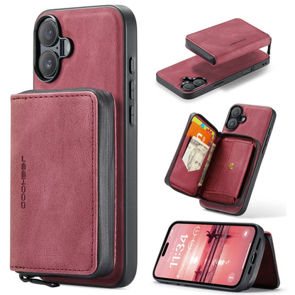 For iPhone 16 JEEHOOD J02 Magnetic Zipper Horizontal Flip Leather Phone Case(Red) - iPhone 16 Cases by JEEHOOD | Online Shopping UK | buy2fix