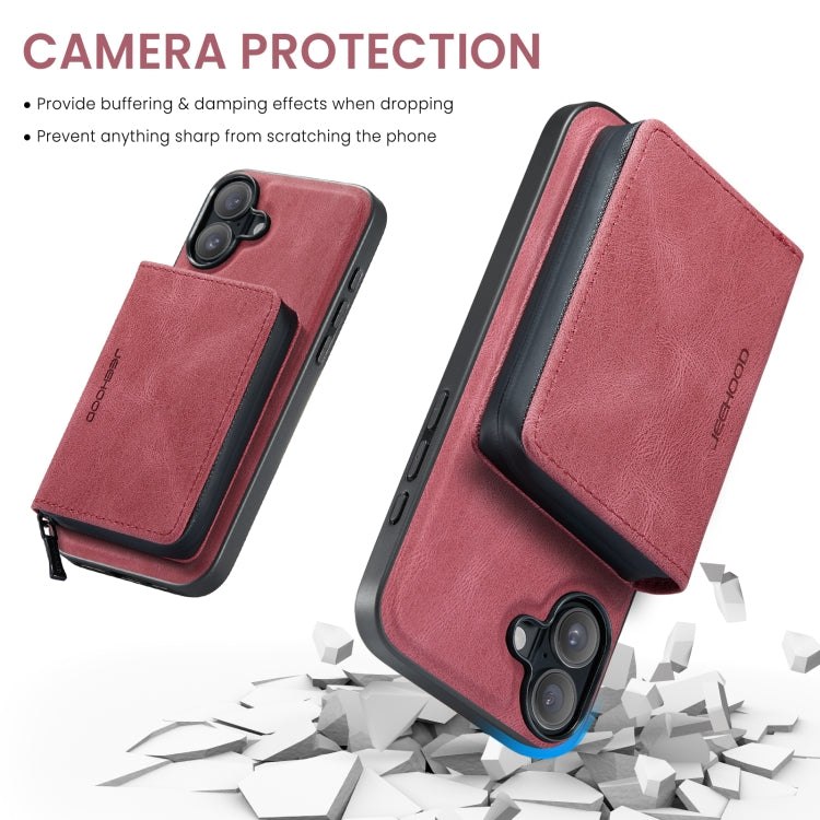 For iPhone 16 JEEHOOD J02 Magnetic Zipper Horizontal Flip Leather Phone Case(Red) - iPhone 16 Cases by JEEHOOD | Online Shopping UK | buy2fix