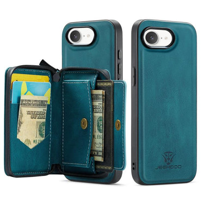 For iPhone 16e JEEHOOD J02 Magnetic Zipper Horizontal Flip Leather Phone Case(Blue) - iPhone 16e Cases by JEEHOOD | Online Shopping UK | buy2fix