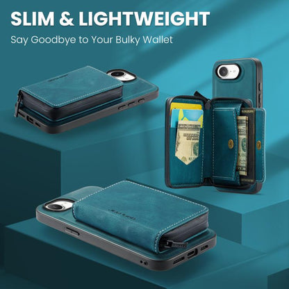 For iPhone 16e JEEHOOD J02 Magnetic Zipper Horizontal Flip Leather Phone Case(Blue) - iPhone 16e Cases by JEEHOOD | Online Shopping UK | buy2fix