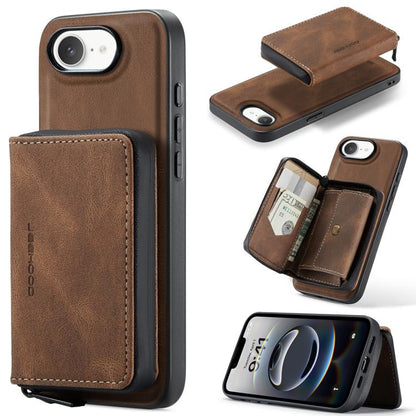 For iPhone 16e JEEHOOD J02 Magnetic Zipper Horizontal Flip Leather Phone Case(Brown) - iPhone 16e Cases by JEEHOOD | Online Shopping UK | buy2fix