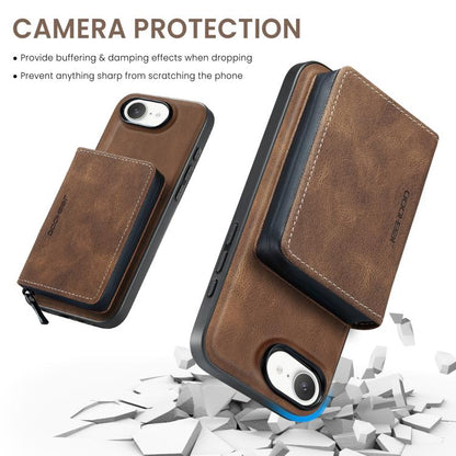 For iPhone 16e JEEHOOD J02 Magnetic Zipper Horizontal Flip Leather Phone Case(Brown) - iPhone 16e Cases by JEEHOOD | Online Shopping UK | buy2fix