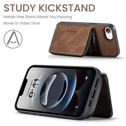 For iPhone 16e JEEHOOD J02 Magnetic Zipper Horizontal Flip Leather Phone Case(Brown) - iPhone 16e Cases by JEEHOOD | Online Shopping UK | buy2fix