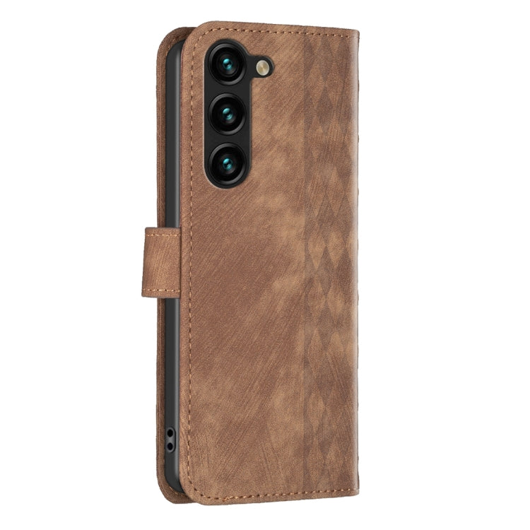 For Samsung Galaxy S25 5G Plaid Embossed Leather Phone Case(Brown) by buy2fix