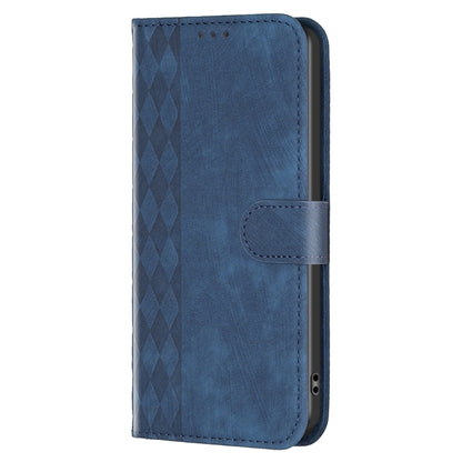 For Samsung Galaxy S25 5G Plaid Embossed Leather Phone Case(Blue) - Galaxy S25 5G Cases by buy2fix | Online Shopping UK | buy2fix