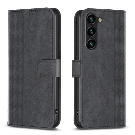 For Samsung Galaxy S25 5G Plaid Embossed Leather Phone Case(Black) - Galaxy S25 5G Cases by buy2fix | Online Shopping UK | buy2fix