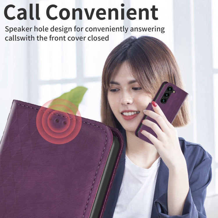 For Samsung Galaxy S25+ 5G Plaid Embossed Leather Phone Case(Purple) by buy2fix