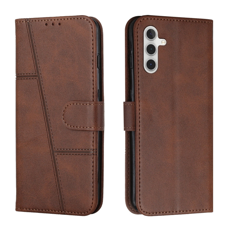 For Samsung Galaxy S25+ / S24+ 5G Stitching Calf Texture Buckle Leather Phone Case(Brown) by buy2fix