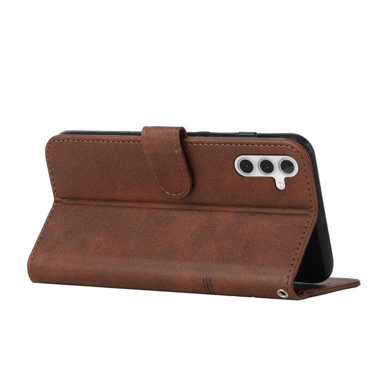 For Samsung Galaxy S25+ / S24+ 5G Stitching Calf Texture Buckle Leather Phone Case(Brown) by buy2fix