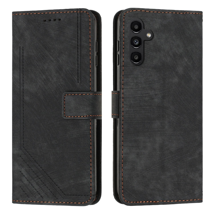For Samsung Galaxy S25 / S24 5G Skin Feel Stripe Pattern Leather Phone Case with Lanyard(Black) by buy2fix