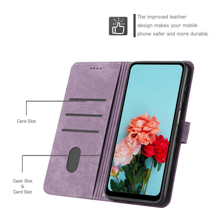 For Samsung Galaxy S25 / S24 5G Skin Feel Stripe Pattern Leather Phone Case with Long Lanyard(Purple) - Galaxy S25 5G Cases by buy2fix | Online Shopping UK | buy2fix