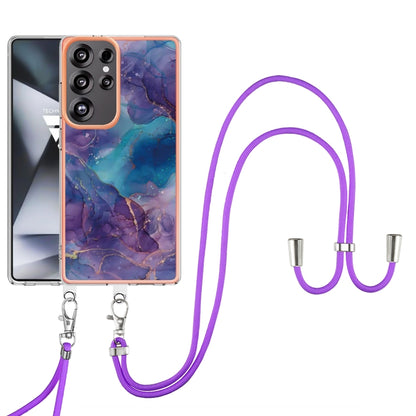 For Samsung Galaxy S25 Ultra 5G Electroplating Marble Dual-side IMD Phone Case with Lanyard(Purple 016) - Galaxy S25 Ultra 5G Cases by buy2fix | Online Shopping UK | buy2fix