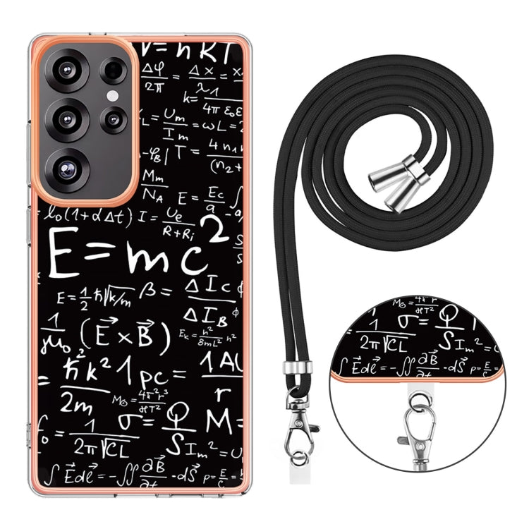 For Samsung Galaxy S25 Ultra 5G Electroplating Dual-side IMD Phone Case with Lanyard(Equation) by buy2fix