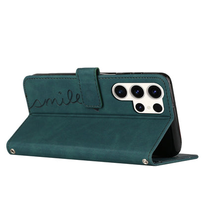 For Samsung Galaxy S25 Ultra 5G Skin Feel Heart Embossed Leather Phone Case with Long Lanyard(Green) by buy2fix