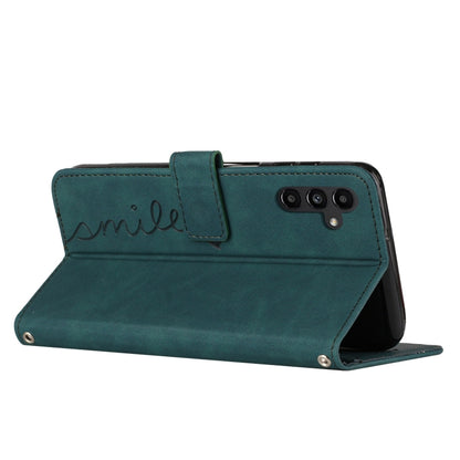 For Samsung Galaxy S25 / S24 5G Skin Feel Heart Embossed Leather Phone Case with Long Lanyard(Green) by buy2fix