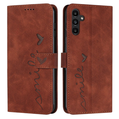 For Samsung Galaxy S25+ / S24+ 5G Skin Feel Heart Embossed Leather Phone Case with Long Lanyard(Brown) by buy2fix