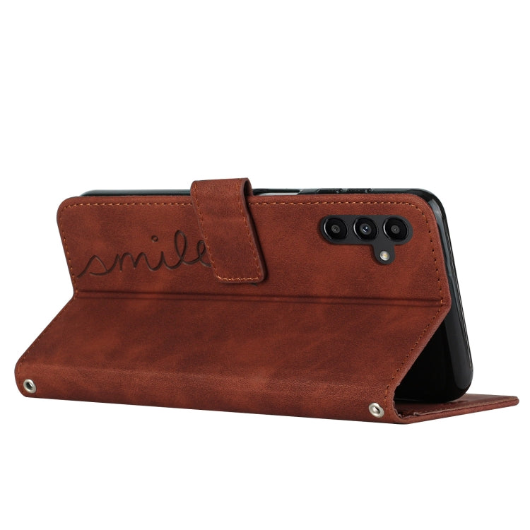 For Samsung Galaxy S25+ / S24+ 5G Skin Feel Heart Embossed Leather Phone Case with Long Lanyard(Brown) by buy2fix