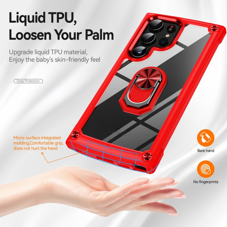 For Samsung Galaxy S25 Ultra 5G TPU + PC Lens Protection Phone Case with Ring Holder(Red) - Galaxy S25 Ultra 5G Cases by buy2fix | Online Shopping UK | buy2fix