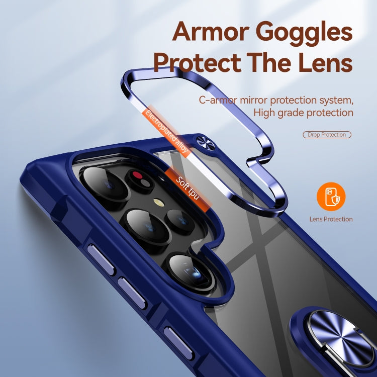 For Samsung Galaxy S25 Ultra 5G TPU + PC Lens Protection Phone Case with Ring Holder(Blue) by buy2fix
