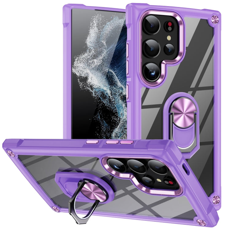 For Samsung Galaxy S25 Ultra 5G TPU + PC Lens Protection Phone Case with Ring Holder(Purple) by buy2fix
