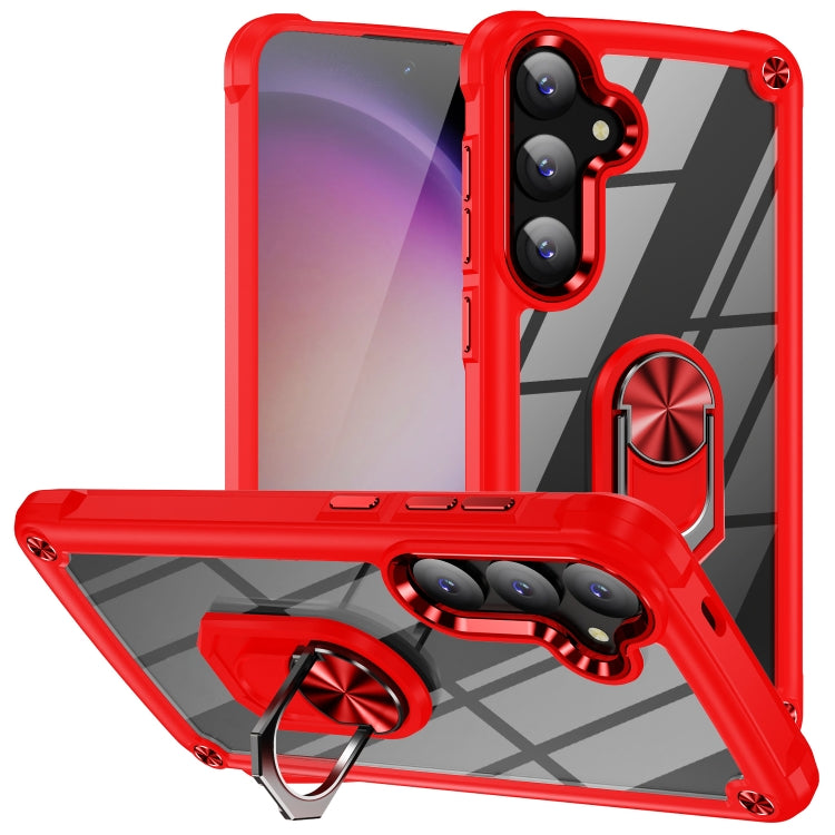 For Samsung Galaxy S25+ 5G TPU + PC Lens Protection Phone Case with Ring Holder(Red) by buy2fix