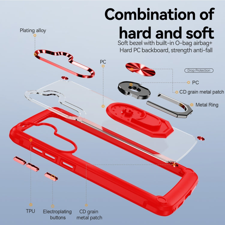 For Samsung Galaxy S25+ 5G TPU + PC Lens Protection Phone Case with Ring Holder(Red) by buy2fix