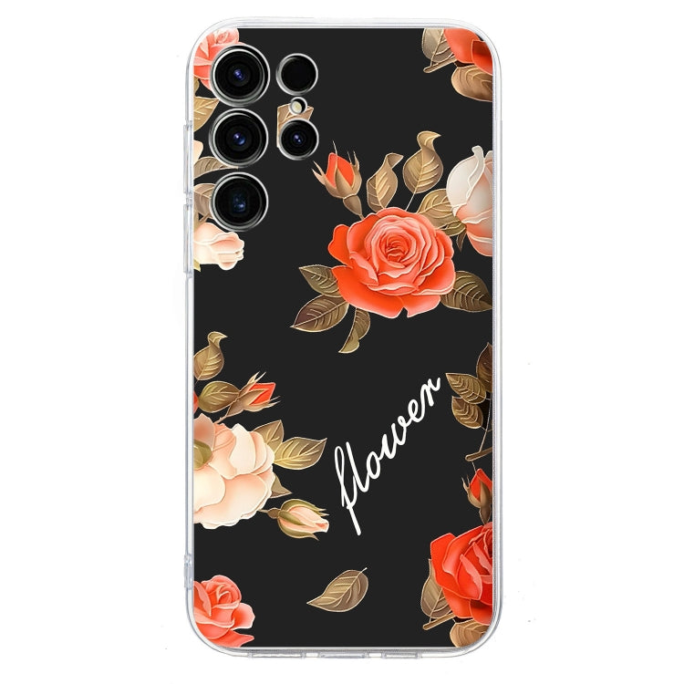 For Samsung Galaxy S25 Ultra 5G Colorful Painting Pattern TPU Phone Case(Flowers On Black) by buy2fix