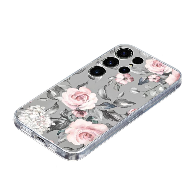 For Samsung Galaxy S25 Ultra 5G Colorful Painting Pattern TPU Phone Case(Flowers On Grey) - Galaxy S25 Ultra 5G Cases by buy2fix | Online Shopping UK | buy2fix