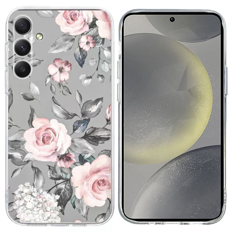 For Samsung Galaxy S25+ 5G Colorful Painting Pattern TPU Phone Case(Flowers On Grey) by buy2fix