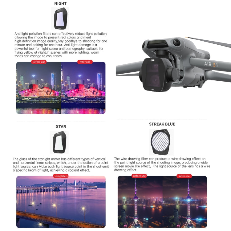 For DJI Air 3S JSR CB Series Drone Lens Filter, Filter:4 in 1 ND8-64PL by JSR