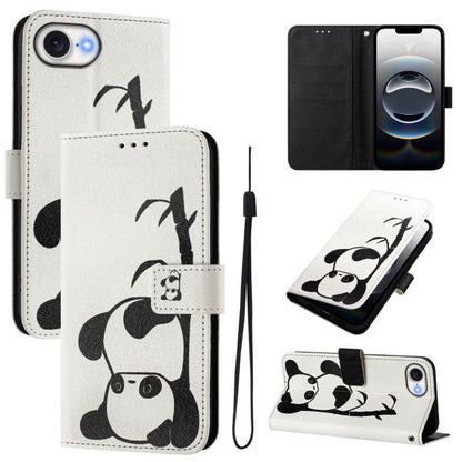 For iPhone 16e Art Colored Drawing Pattern Leather Phone Case(Panda) - iPhone 16e Cases by buy2fix | Online Shopping UK | buy2fix