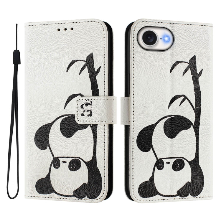 For iPhone 16e Art Colored Drawing Pattern Leather Phone Case(Panda) - iPhone 16e Cases by buy2fix | Online Shopping UK | buy2fix
