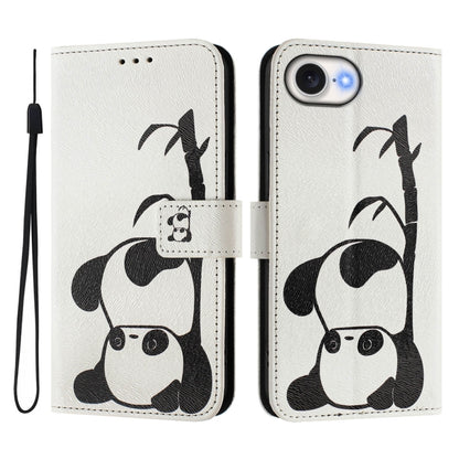 For iPhone 16e Art Colored Drawing Pattern Leather Phone Case(Panda) - iPhone 16e Cases by buy2fix | Online Shopping UK | buy2fix