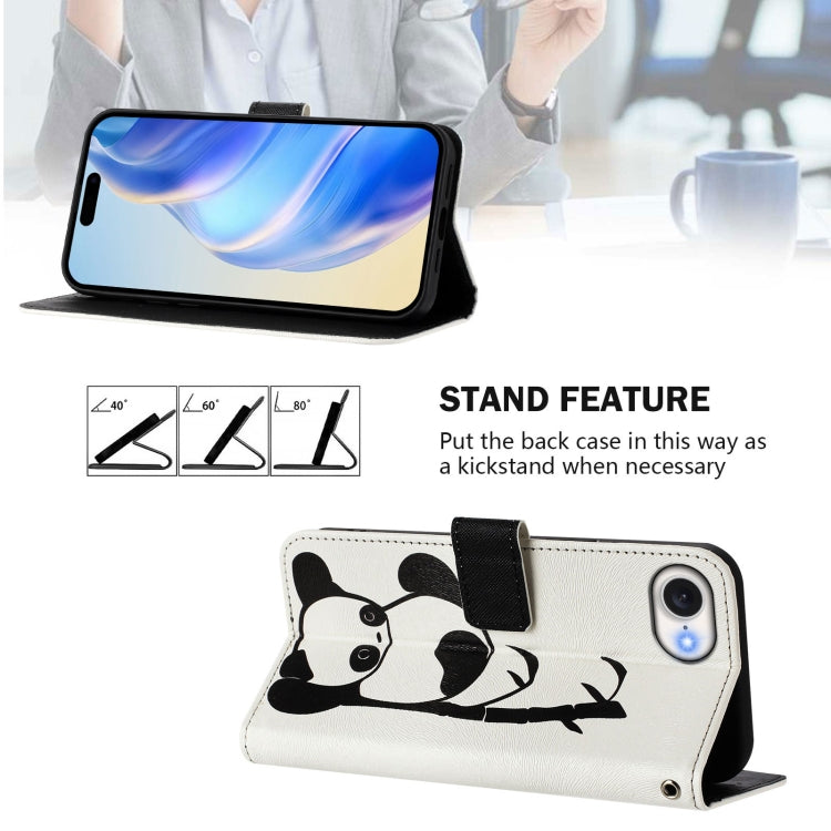 For iPhone 16e Art Colored Drawing Pattern Leather Phone Case(Panda) - iPhone 16e Cases by buy2fix | Online Shopping UK | buy2fix