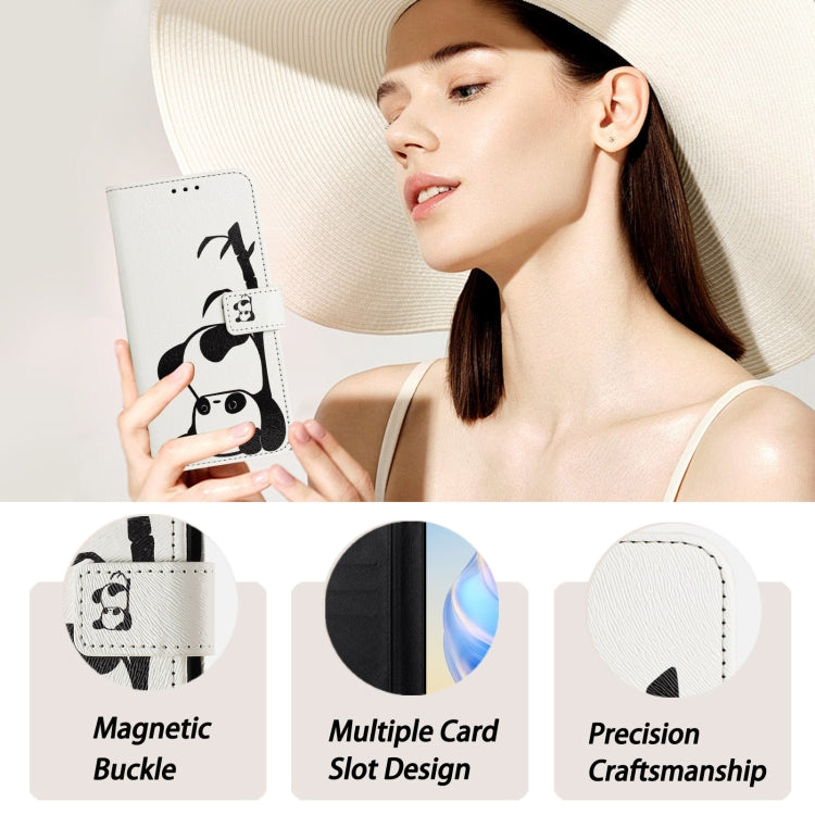 For iPhone 16e Art Colored Drawing Pattern Leather Phone Case(Panda) - iPhone 16e Cases by buy2fix | Online Shopping UK | buy2fix