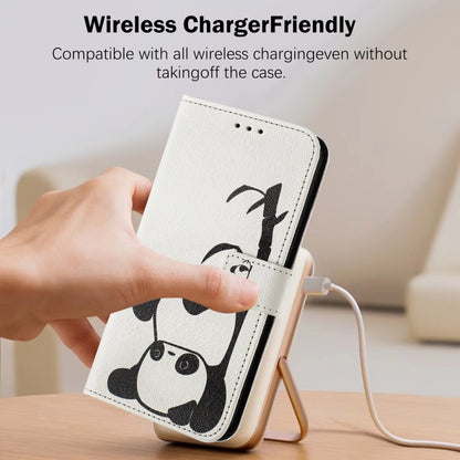 For iPhone 16e Art Colored Drawing Pattern Leather Phone Case(Panda) - iPhone 16e Cases by buy2fix | Online Shopping UK | buy2fix