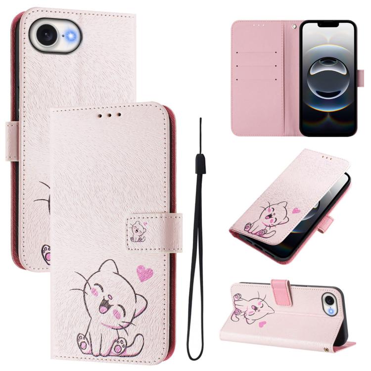 For iPhone 16e Art Colored Drawing Pattern Leather Phone Case(Cute cat) - iPhone 16e Cases by buy2fix | Online Shopping UK | buy2fix