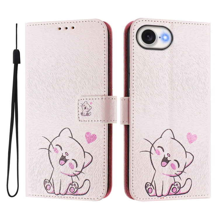 For iPhone 16e Art Colored Drawing Pattern Leather Phone Case(Cute cat) - iPhone 16e Cases by buy2fix | Online Shopping UK | buy2fix