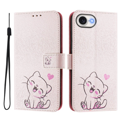 For iPhone 16e Art Colored Drawing Pattern Leather Phone Case(Cute cat) - iPhone 16e Cases by buy2fix | Online Shopping UK | buy2fix