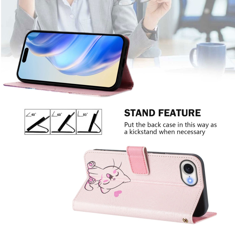 For iPhone 16e Art Colored Drawing Pattern Leather Phone Case(Cute cat) - iPhone 16e Cases by buy2fix | Online Shopping UK | buy2fix