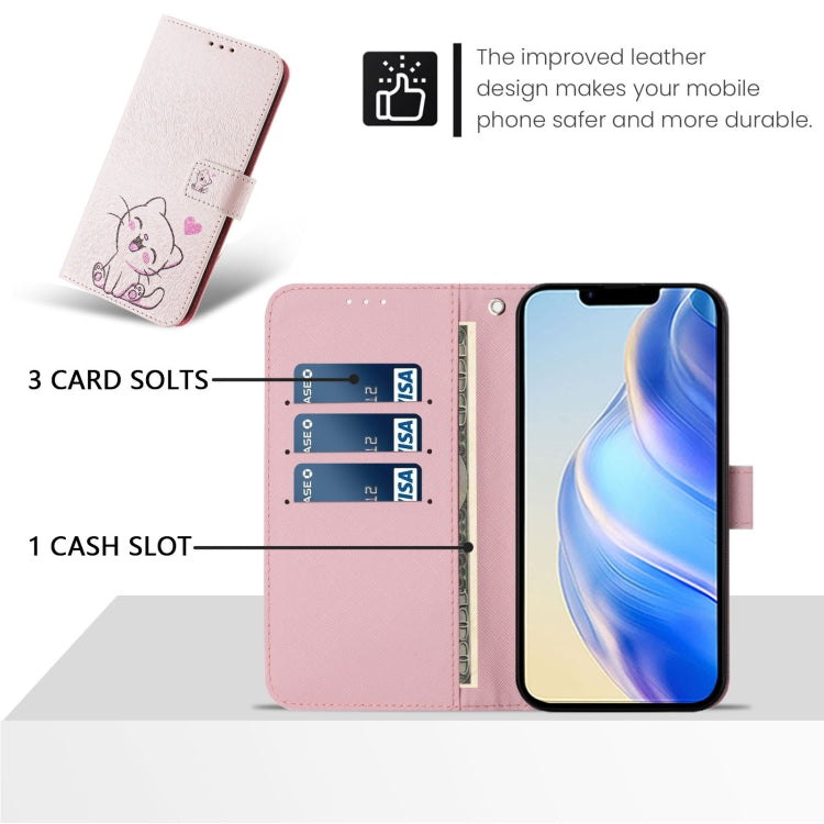 For iPhone 16e Art Colored Drawing Pattern Leather Phone Case(Cute cat) - iPhone 16e Cases by buy2fix | Online Shopping UK | buy2fix