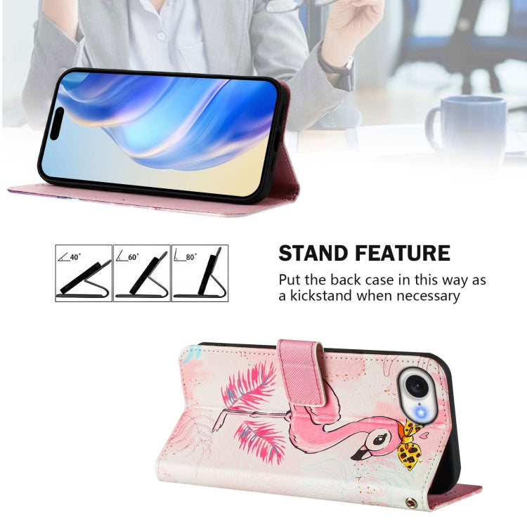For iPhone 16e Art Colored Drawing Pattern Leather Phone Case(Flamingo) - iPhone 16e Cases by buy2fix | Online Shopping UK | buy2fix