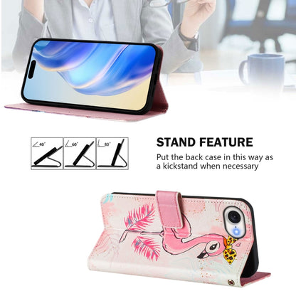 For iPhone 16e Art Colored Drawing Pattern Leather Phone Case(Flamingo) - iPhone 16e Cases by buy2fix | Online Shopping UK | buy2fix