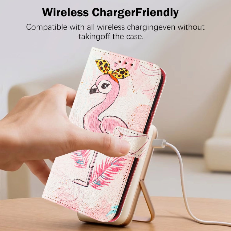 For iPhone 16e Art Colored Drawing Pattern Leather Phone Case(Flamingo) - iPhone 16e Cases by buy2fix | Online Shopping UK | buy2fix