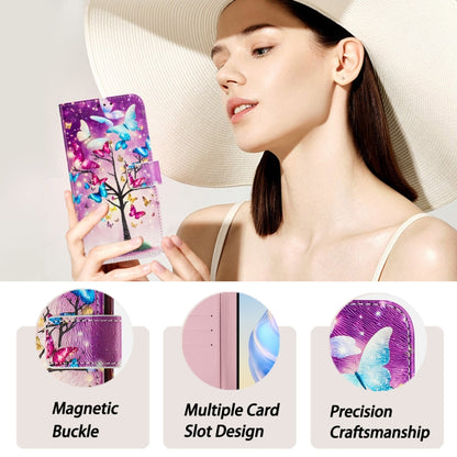 For iPhone 16e Art Colored Drawing Pattern Leather Phone Case(Butterfly branch) - iPhone 16e Cases by buy2fix | Online Shopping UK | buy2fix