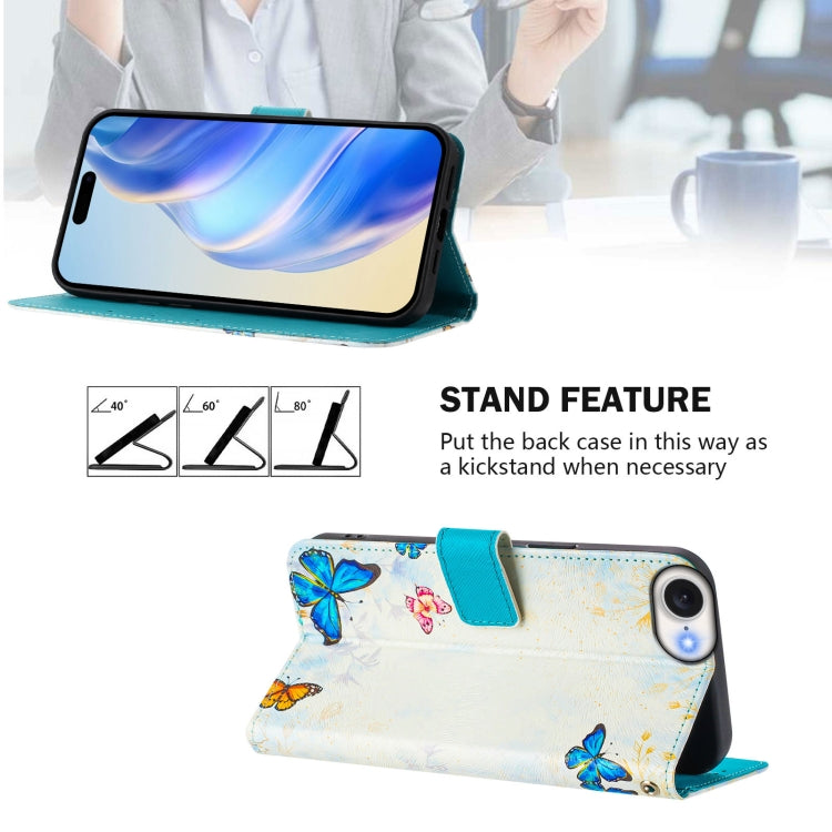 For iPhone 16e Art Colored Drawing Pattern Leather Phone Case(Butterfly house) - iPhone 16e Cases by buy2fix | Online Shopping UK | buy2fix