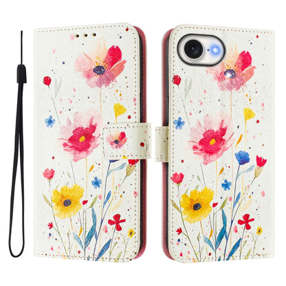 For iPhone 16e Art Colored Drawing Pattern Leather Phone Case(Flowers and plants) - iPhone 16e Cases by buy2fix | Online Shopping UK | buy2fix